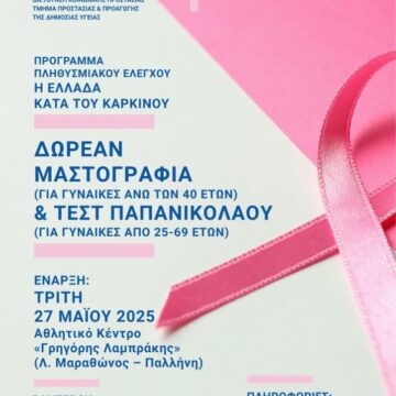 Δωρεάν προληπτικές εξετάσεις μαστογραφίας και τεστ Παπανικολάου
