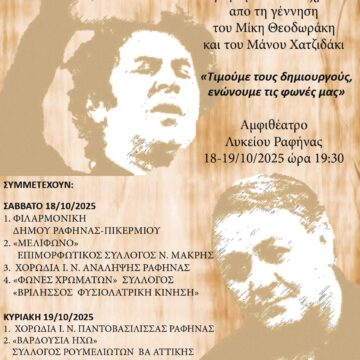 Αφιέρωμα στα 100 χρόνια από τη γέννηση του Μίκη Θεοδωράκη και του Μάνου Χατζιδάκι