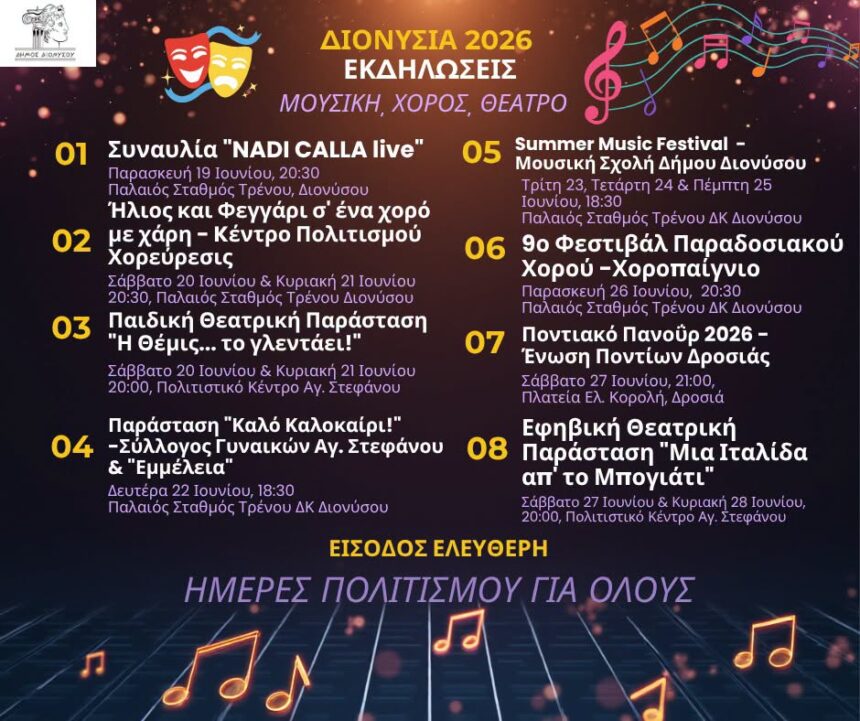 DIONYSOS_FESTIVAL DIONYSIA Ξεκινά σήμερα το Φεστιβάλ «Διονύσια 2026»