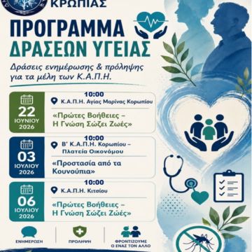 KOROPI_DRASEIS YGEIAS Δράσεις ενημέρωσης και πρόληψης για τα μέλη των ΚΑΠΗ