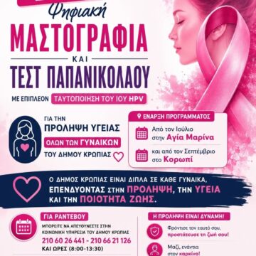 KOROPI_EXETASEIS Δωρεάν εξετάσεις για την πρόληψη καρκίνου του μαστού και του τραχήλου